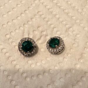 Elegant Silver and Green Stud Earrings